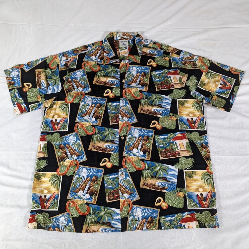 Vintage Hana Fashion Men's Hawaiian Shirt Diamond Head Surfers Water Falls XL